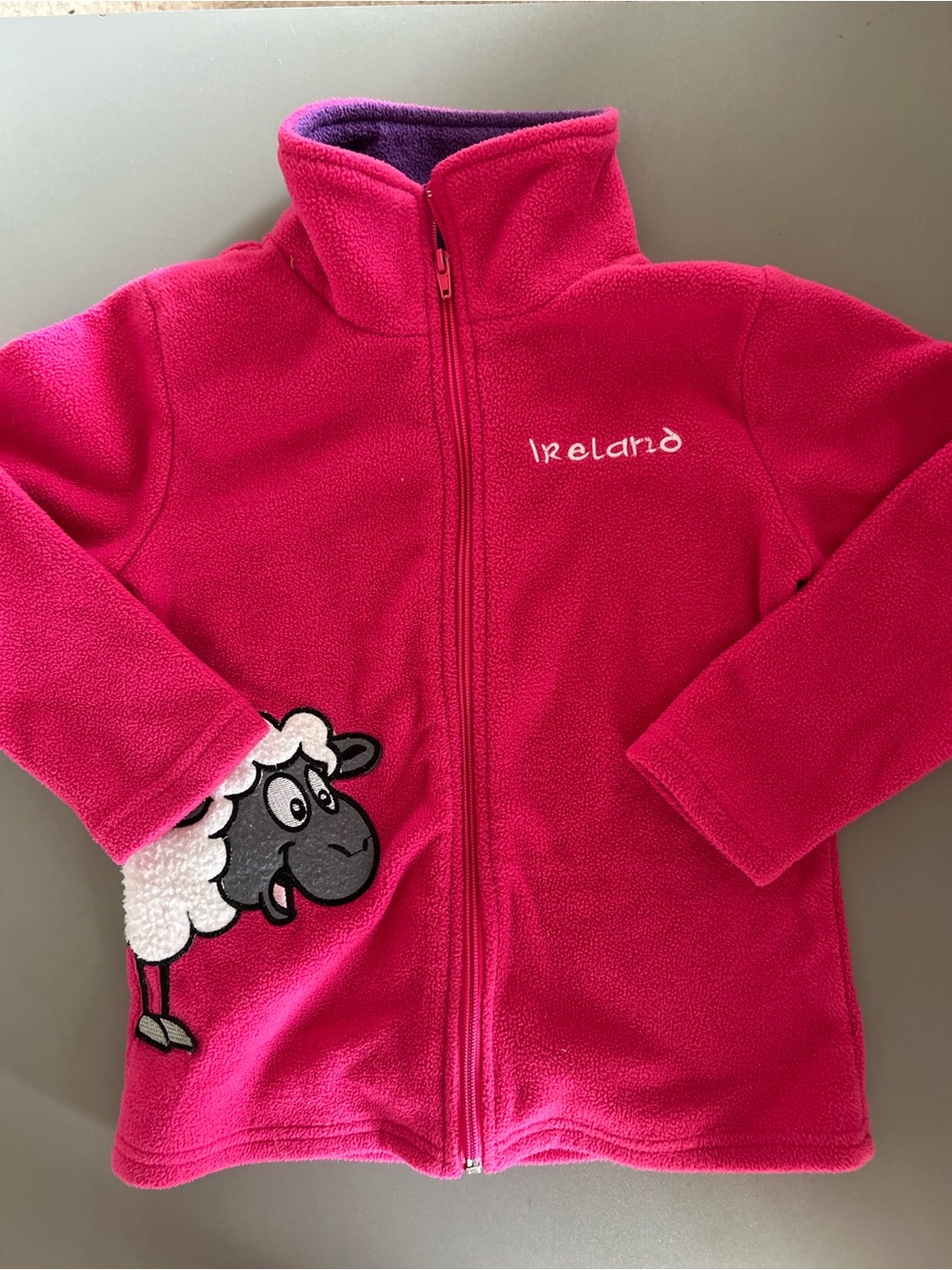 Girls Pink Full Zip Fleece Ireland with Sheep - Size 6